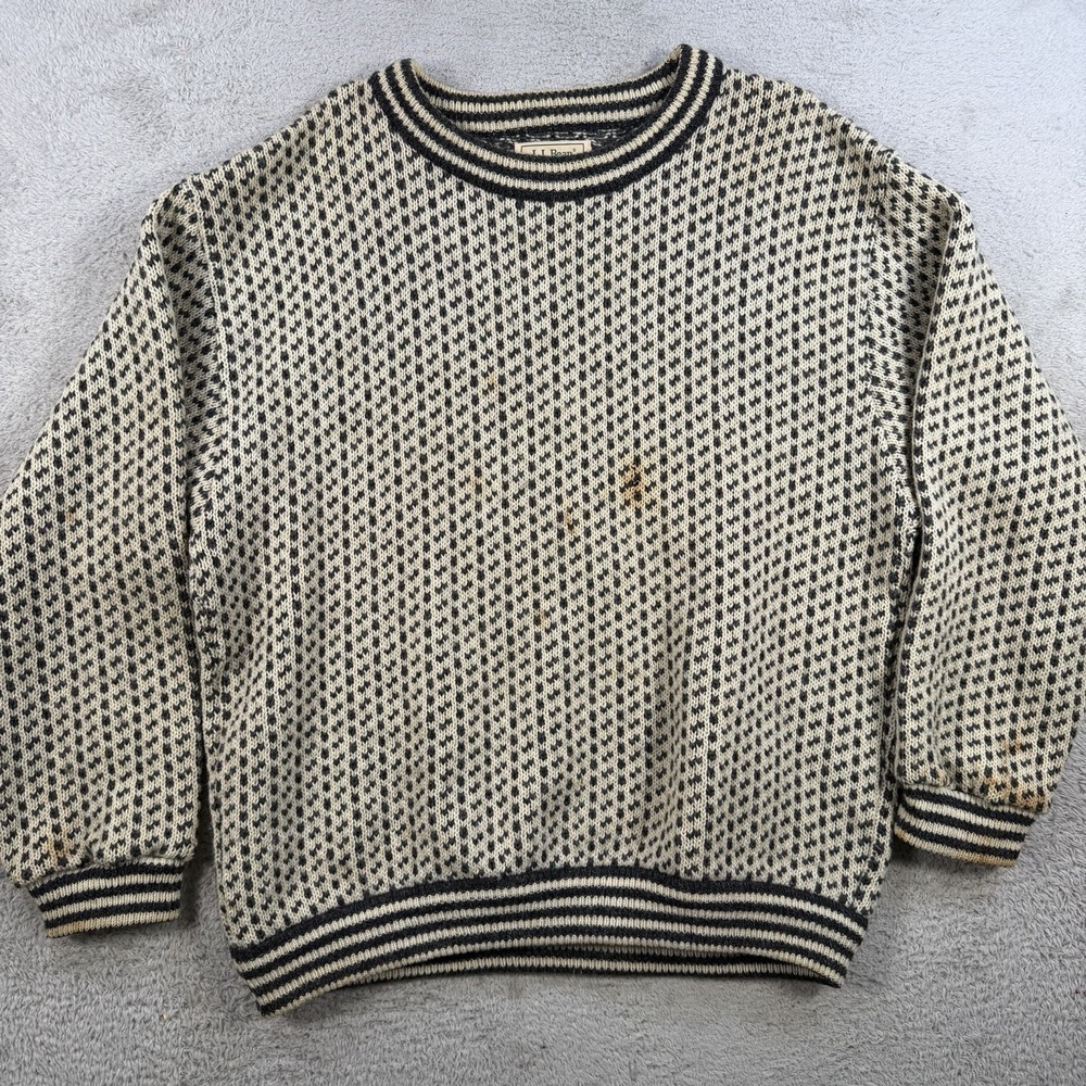 Vintage LL Bean Sweater Mens Large Cream Birdseye Wool Norway Fisherman Knit